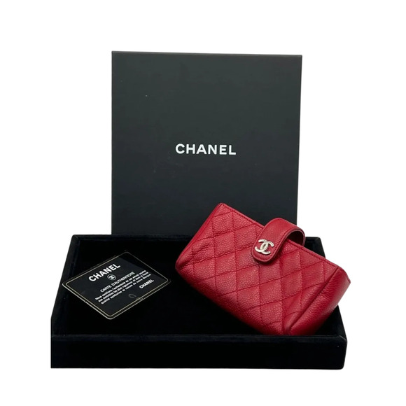 Chanel Red Quilted Leather CC Pouch